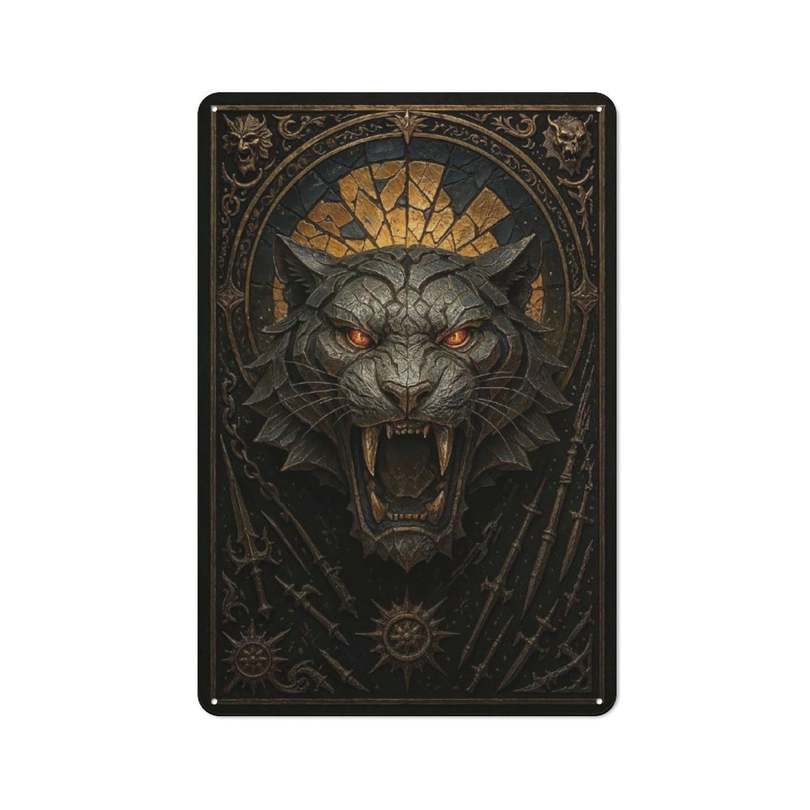Rustic Roaring Tiger – Gothic Metal Fantasy Beast Poster Tin Wall Sign 30x20cm, Kitchen Wall Decor for Bakery, Diner, Cafe Or Family Room