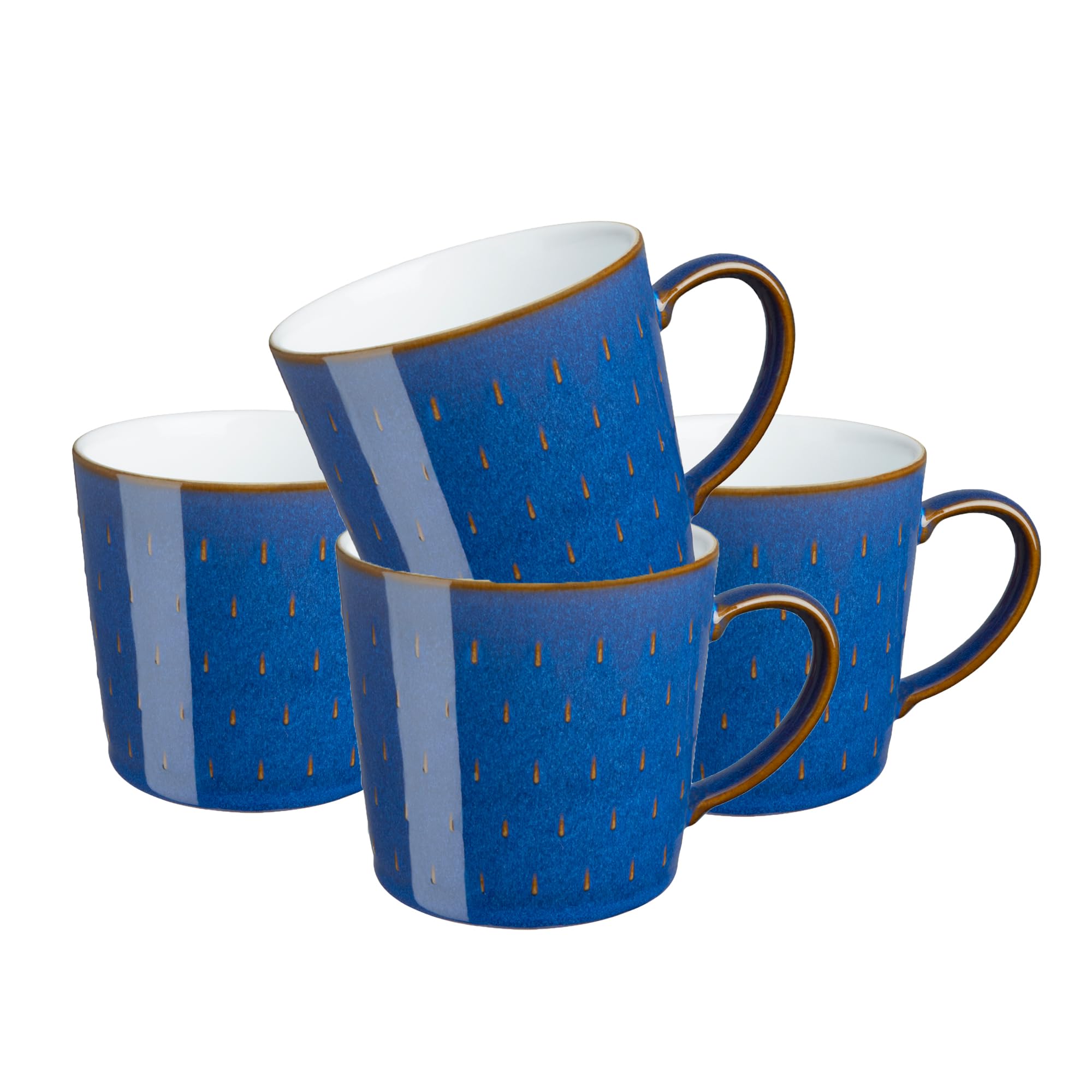 Denby - Imperial Blue Large Coffee Mug Set of 4 - Cascade Patterned 13.5 Ounce Stoneware Tea Mug Set For Office & Home - Dishwasher Safe, Microwave Safe - Ceramic Tea Cups With Blue Pattern Glaze