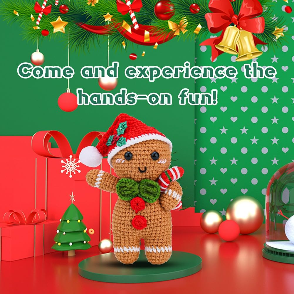 Kit Crochet Bonhomme En Pain D'Épice De Noël - Complet Avec Laine, Aiguille, Instructions