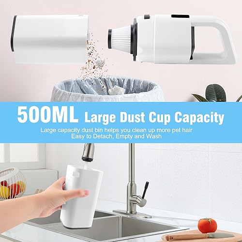 Miniatura 4 de Aspiradora inalámbrica de mano - 20000 Pa potente succión, aspiradora de mano de 2 velocidades recargable inalámbrica para automóvil, pelo de