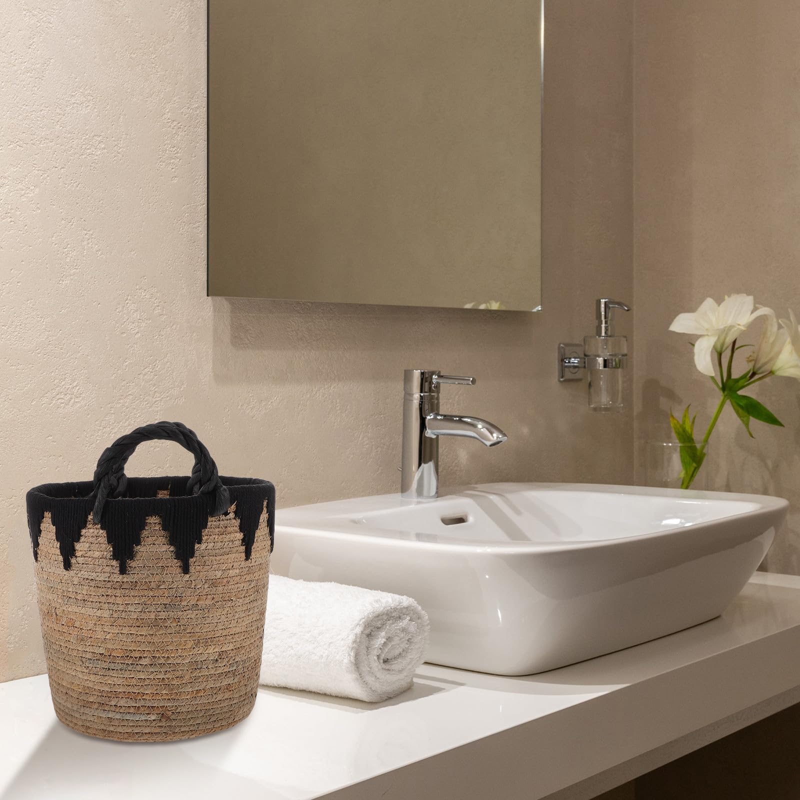 VICASKY Cesta de Almacenamiento de Algas Marinas Tejida a Mano con Gran Capacidad y Diseño Natural para Guardar Juguetes y Ropa en Sala de Estar o Dormitorio