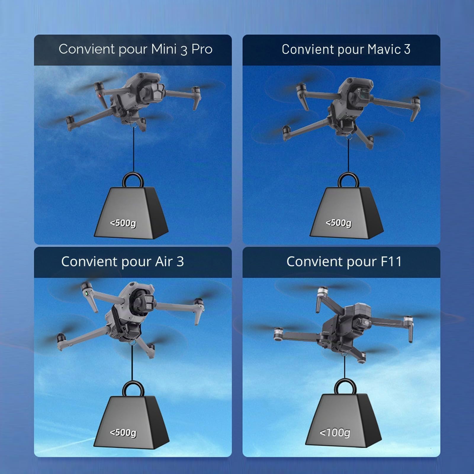 Alomejor Système de Largage d'air pour Drone RC, de 1kg, avec Portée à Distance de 500m, ABS Léger pour 3 Pro