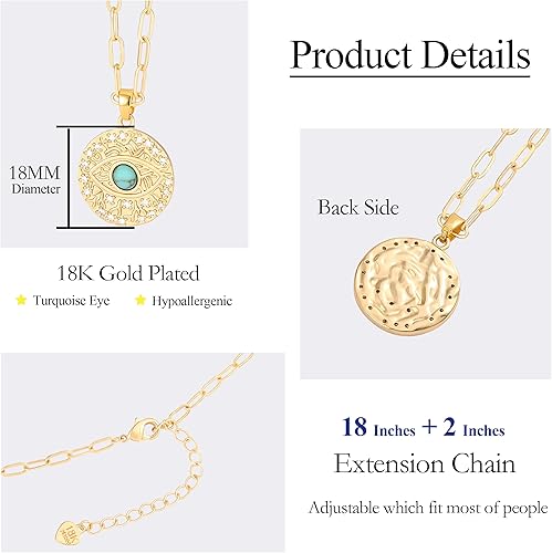 Miniatura 4 de Aobei Pearl Collar chapado en oro de 18 quilates con dije de cruz de corazón, corazón, estrella, león, mal de ojo, amor, medallón, clip de papel