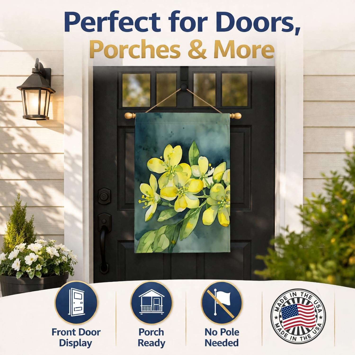 Caroline's Treasures South Carolina Yellow Jessamine in Watercolor House Flag Large Porch Sleeve Pole Decorative Outside Yard Banner Artwork Wall Hanging, Polyester, House Size, Multicolor