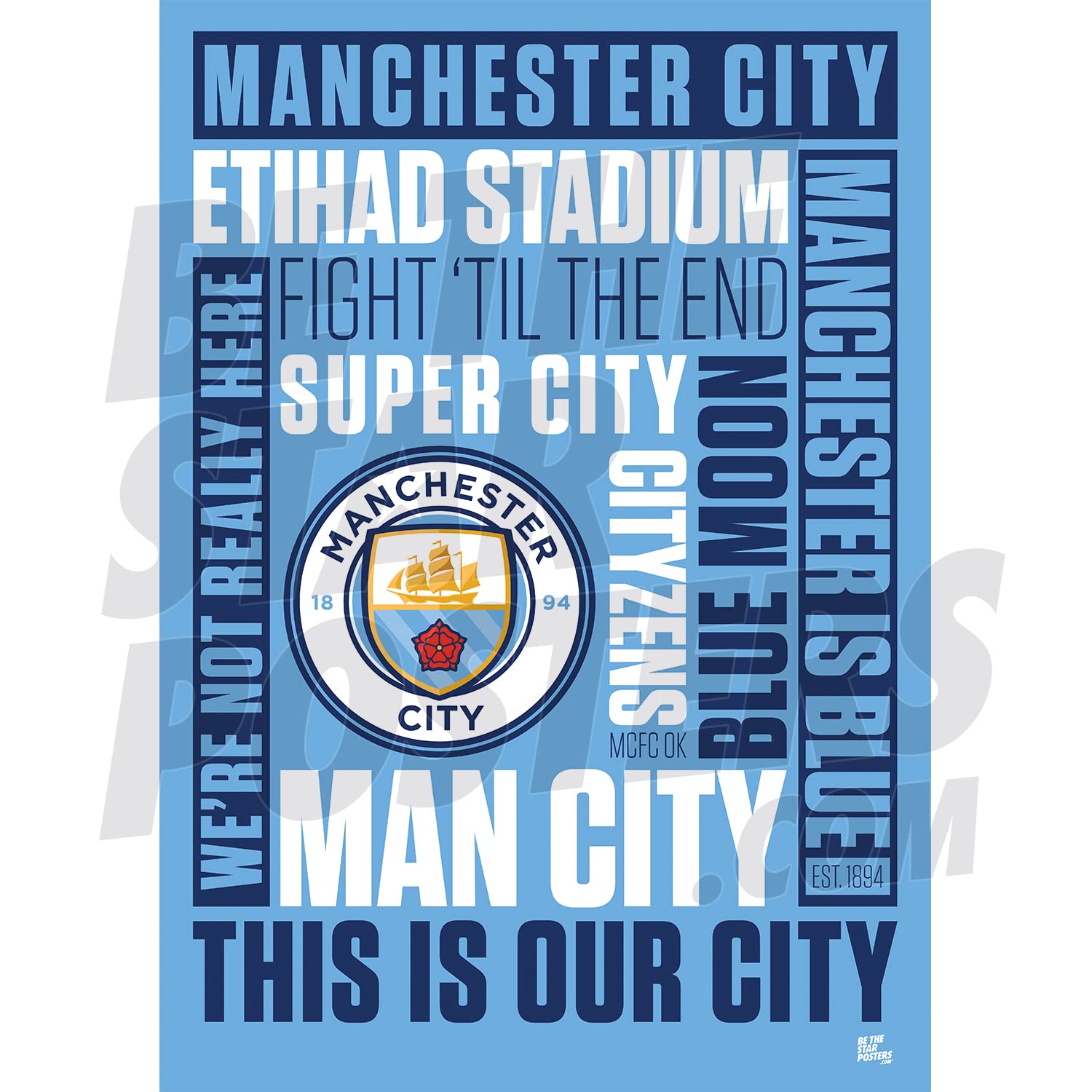 Be The Star Posters Blue Manchester City Fc Crest Poster A3 Officially Licensed Poster