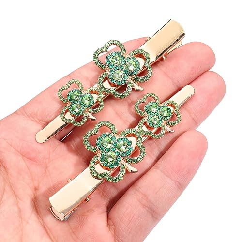 Miniatura 5 de Pinzas para el cabello del día de San Patricio horquillas de trébol verde con diamantes de imitación divertidos pasadores de pelo irlandés de la