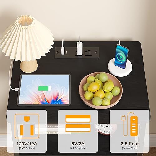 Miniatura 14 de VECELO Mesitas de noche, mesas auxiliares modernas, mesita de noche con cajón y estante de almacenamiento para dormitorio, sala de estar Retro