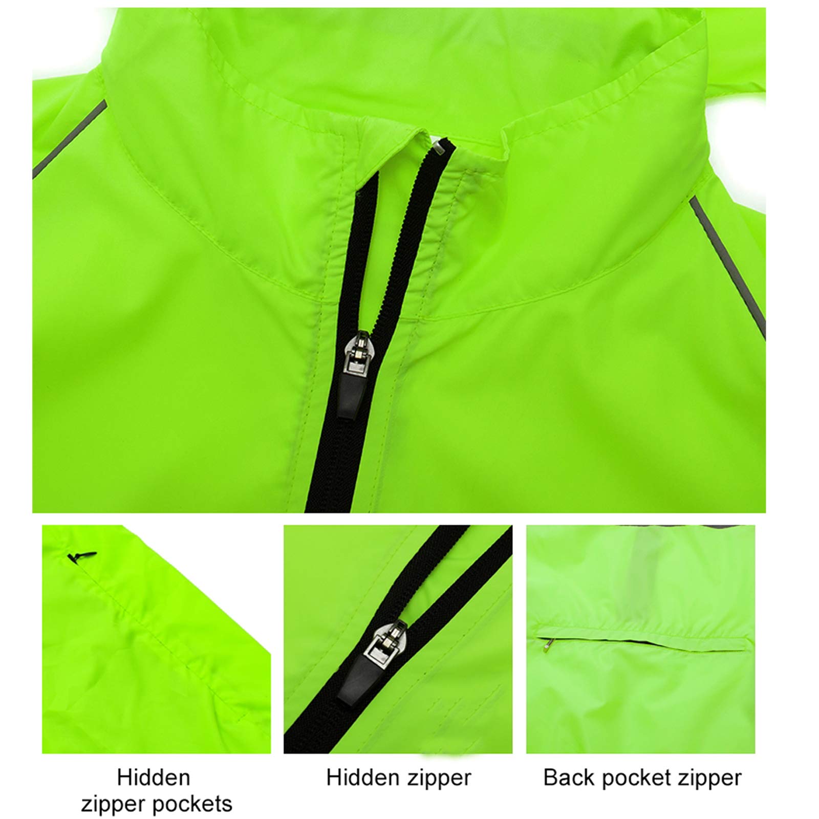 Veste De Vélo pour Hommes,Veste à Manches Longues Réfléchissant Coupe-Vent Randonnée à Vélo Sécurité Veste De Running Résistant à l'eau Manteau Vêtements De Sport,pour Pl