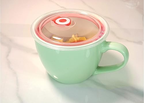 Miniatura 9 de Tazón de porcelana naranja de 30 onzas con tapa y asa para sopa, ensalada, cereales y fideos instantáneos, taza de sopa con mango de preservación