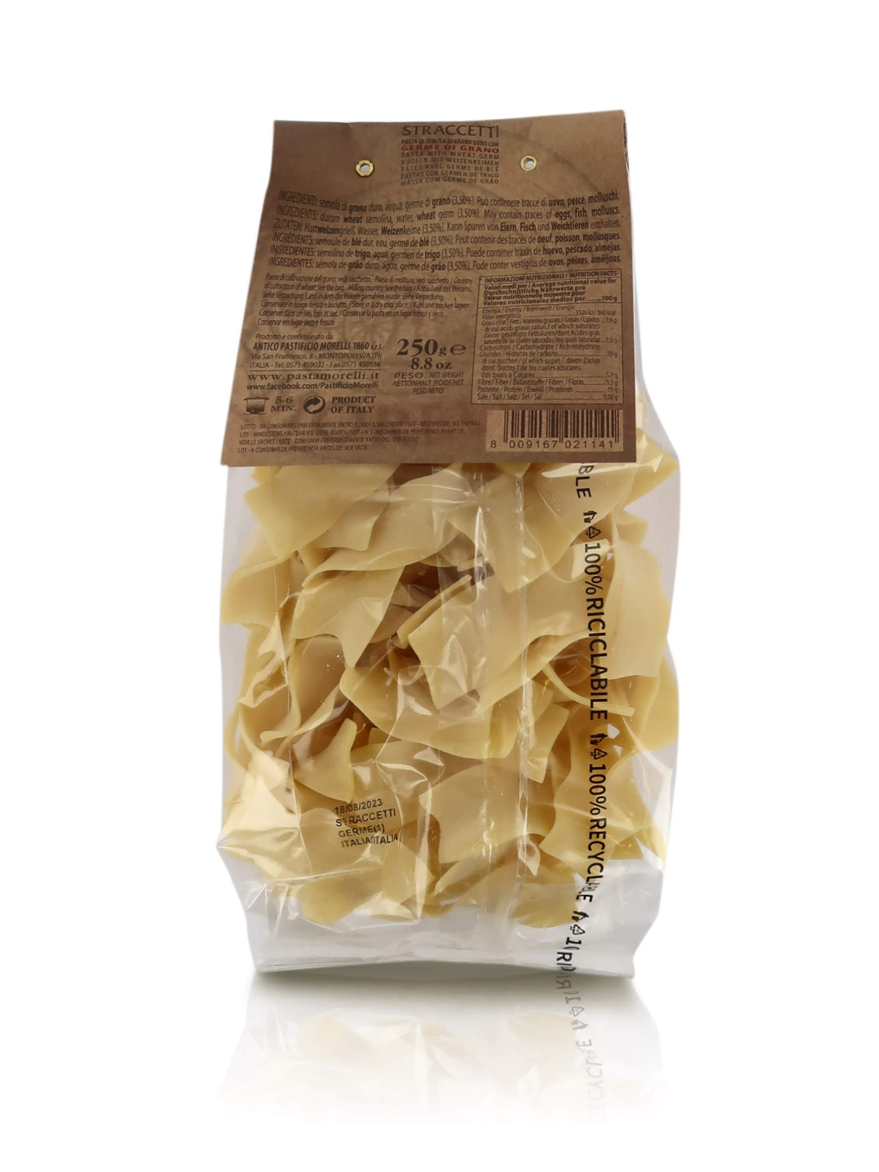 Antico Pastificio Morelli 1860 Srl Straccetti, Pasta Italiana De Germen De Trigo - Lote de 6 x 250g