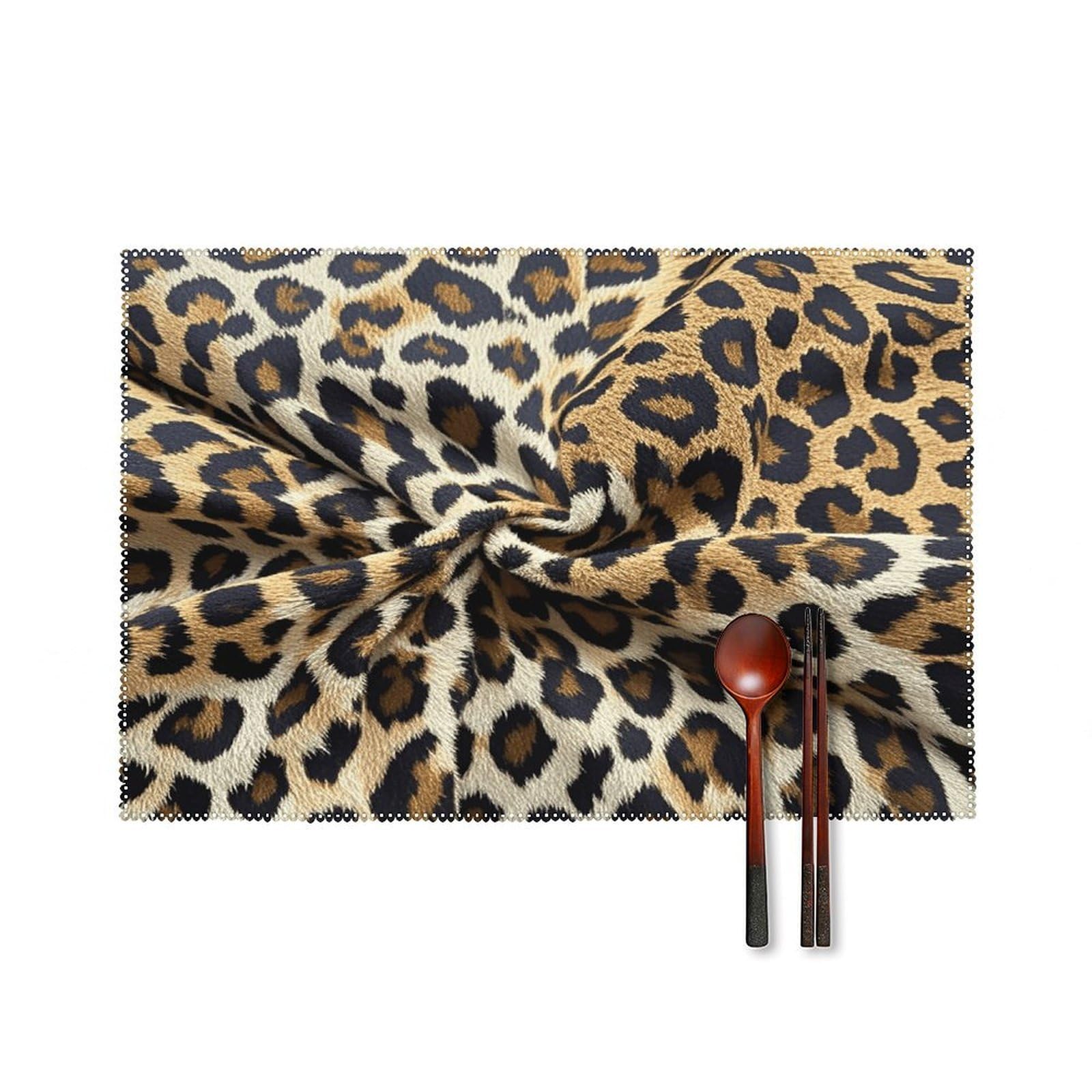 Leopard Print Pattern Placemats Set of 6 Heat Resistant Non-Slip Table Mats Washable Indoor Outdoor Place Mats Rustic Vintage Seasonal Placemat for Kitchen Dining Outdoor Party Table Decor