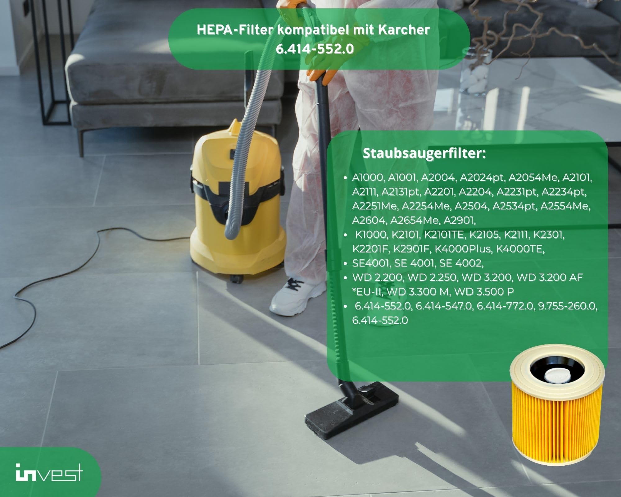 Filtro A Cartuccia Per K&auml;rcher Lavapavimenti - Ricambio 6.414-552.0, Per Modelli WD Series