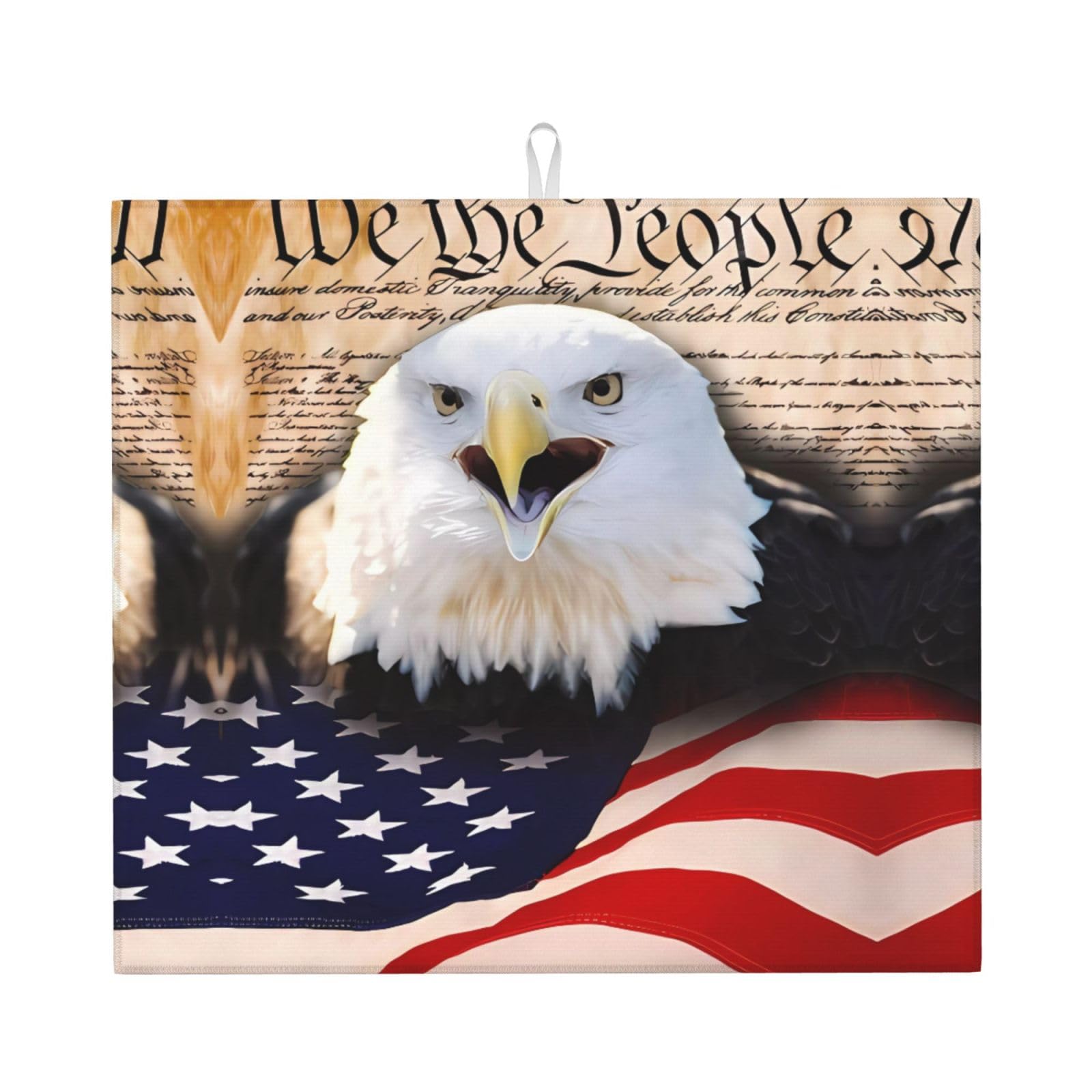 HJFCZH Patriotic Bald Eagle with American Flag Prints Kitchen Drying Mat - Absorbent Dish Drying Throw with Vibrant Prints, Quick-Dry Countertop Layer for Dishes & Appliances - Non-Slip & Foldable