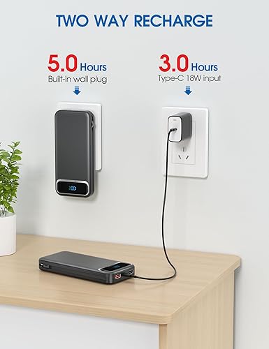 Miniatura 7 de Cargador portátil con cables integrados y enchufe de pared de CA, PD20W y SCP22.5W USB-C carga súper rápida, carga de teléfono de viaje de 12000