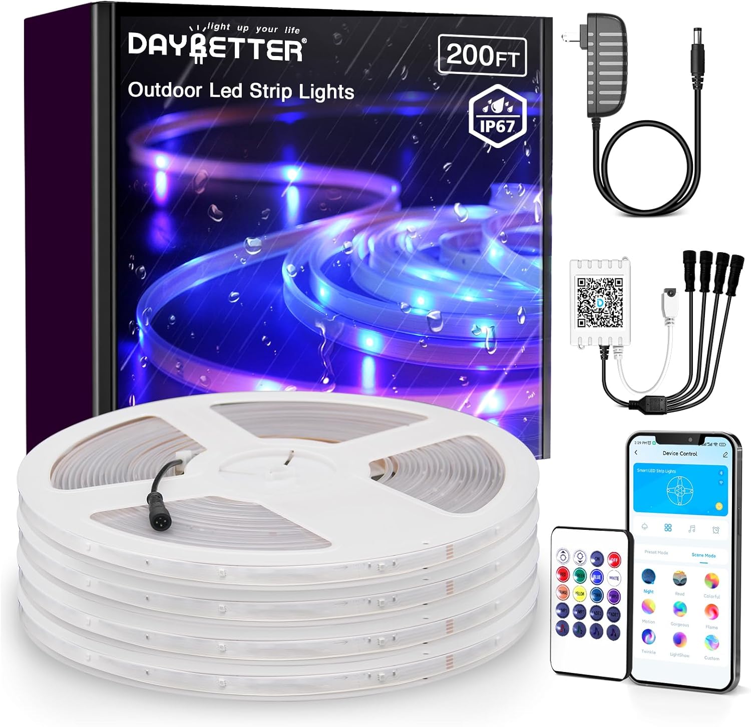 DAYBETTER 200ft Outdoor LED Strip Lights, IP67 Waterproof