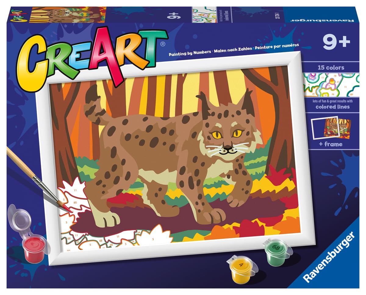 Ravensburger - Creart Serie D Lince Nel Bosco | Kit Pittura Bambini | Dipingere Con I Numeri Include Tutto Il Necessario | Giochi Bambini 9 Anni O Più | Creart 9 Anni