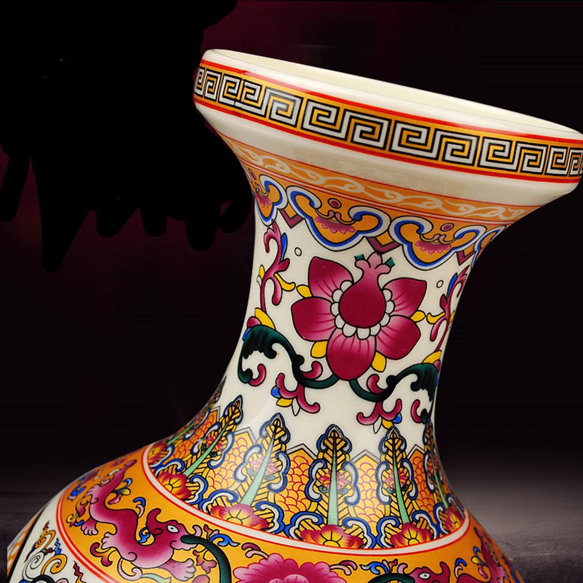 fanquare Jingdezhen Keramik Vase mit Gelbe und Rot Blumen Motiv, Handgefertigte Dekorative Porzellan Blumenvase, Höhe 25cm