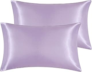 Hansleep Taie Oreiller Satin pour Cheveux 40x70 cm Lilas - Lot de 2 Taies d'oreiller Rectangulaire, Housse Oreiller Doux, Protège Oreiller Certifié Oeko-TEX®, Housse Coussin Decoratif