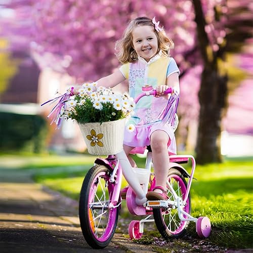 Miniatura 6 de Set de banderines para bicicleta para niños, cesta de mimbre para manillar de bicicleta con colores y campanas de bicicleta y calcomanías, kit de