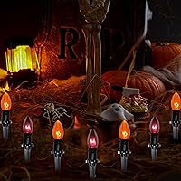 Vista 1 de Luces de camino de Halloween al aire libre, 19.5 pies de C9, luces de poste de Halloween con 10 bombillas C9 naranjas transparentes y negras, luces