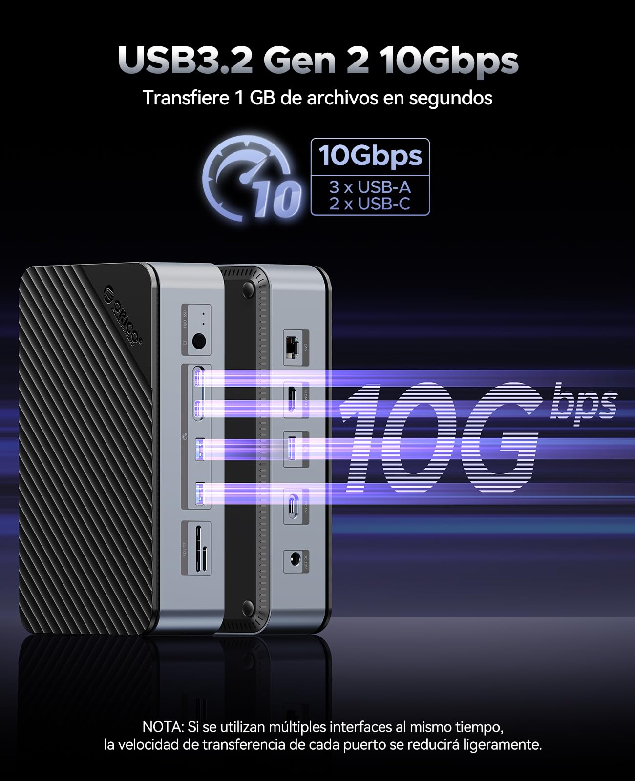 ORICO Carcasa SSD M.2 NVMe/SATA y Unidades SATA de 2,5"/3,5" hasta 26TB HDD,USB C Dock con 4K HDMI,Adaptador 10Gbps USB-A/C, SD/TF, 100W PD, Ethernet,Compatible con portátiles HP/Lenovo/DELL