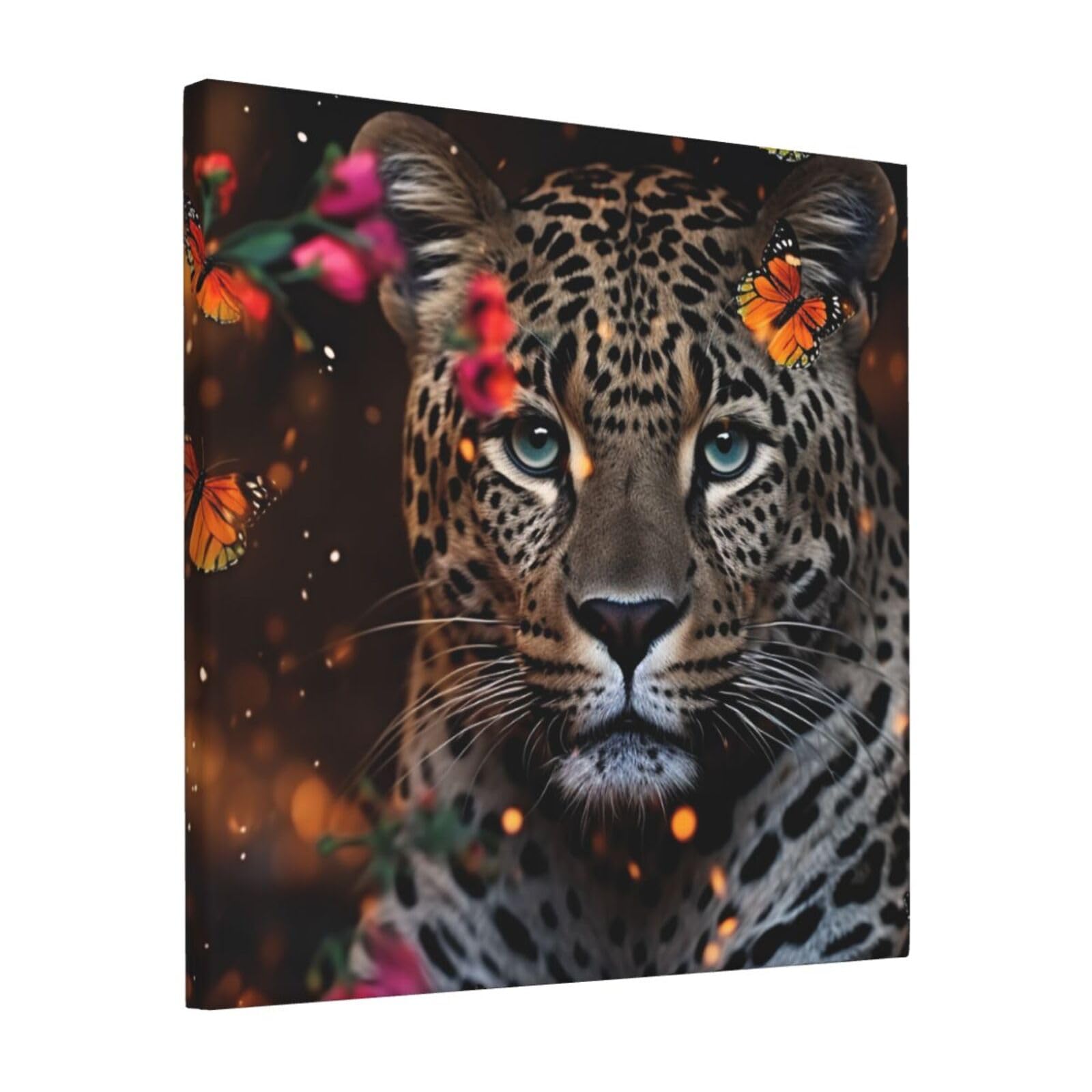 KLOPH Leopard and Butterfly Canvas Wall Art for Living Room 12"x12" Modern Artwork Painting for Bathroom Hanging Canvas Prints Aesthetic Wallart for Bedroom Kitchen Office Wall Decor
