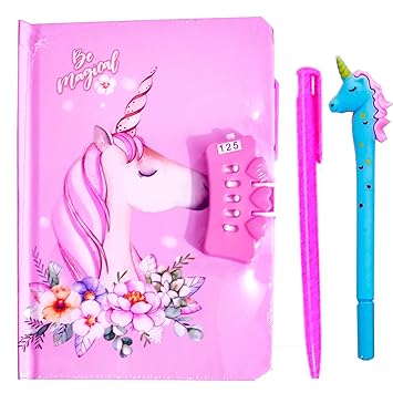 SHREE TECHNESH Unicorn Lock Diary with Gel Pen for Girls, Kids Unicorn Diary Gift Set