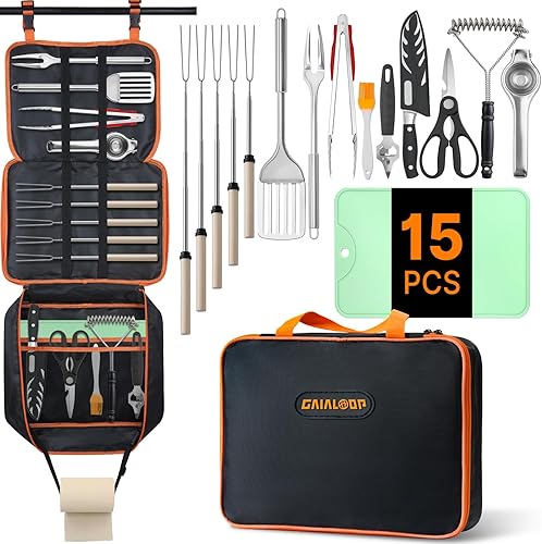 Juego de utensilios de cocina para camping, utensilios de cocina para campamento, cocina, palos giratorios para asar malvaviscos, tenedores para