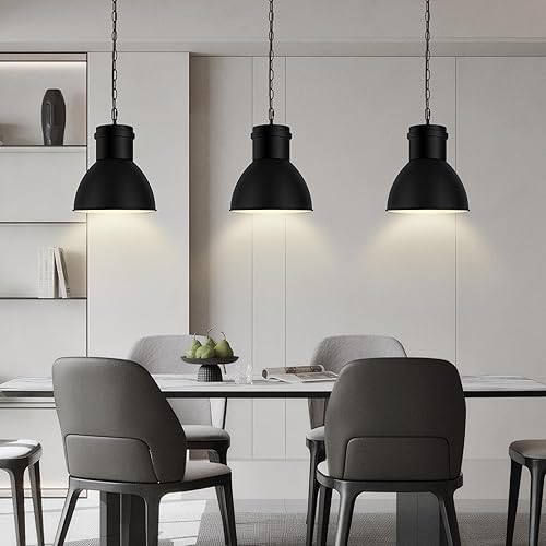 Miniatura 7 de BoostArea Luces colgantes negras para isla de cocina, pantalla de metal grande de 10.6 pulgadas y altura ajustable de 70.9 pulgadas, accesorios de