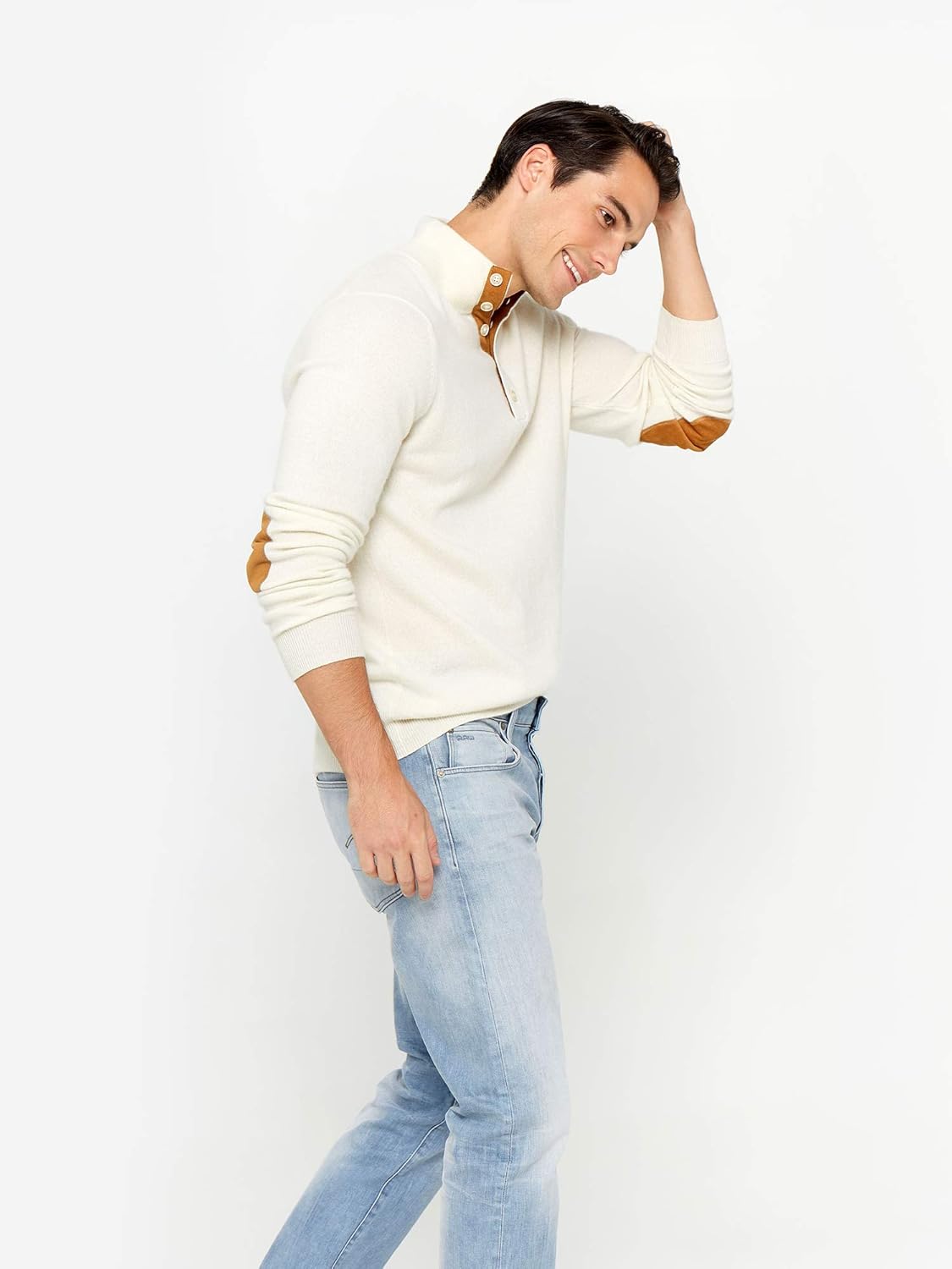 State Cashmere Men's Button Up Mock Neck Sweater 100% Pure Cashmere Long Sleeve Polo Quarter Collar Pullover - Image 5