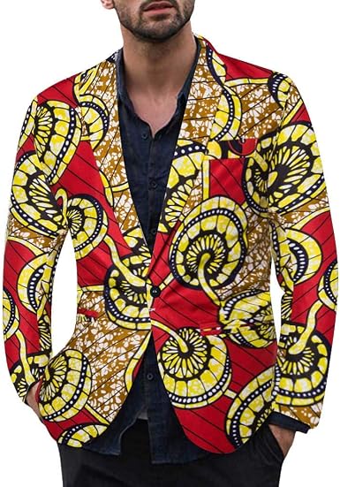 ACEBABY Traje de Hombre Fiesta Caballero Traje Chaqueta Hombre Moda Casual  Estilo étnico Estampado Hawaiano Traje de Manga Larga Slim Fit Traje Blazer  Abrigo Outwear Amarillo: Amazon.es: Ropa