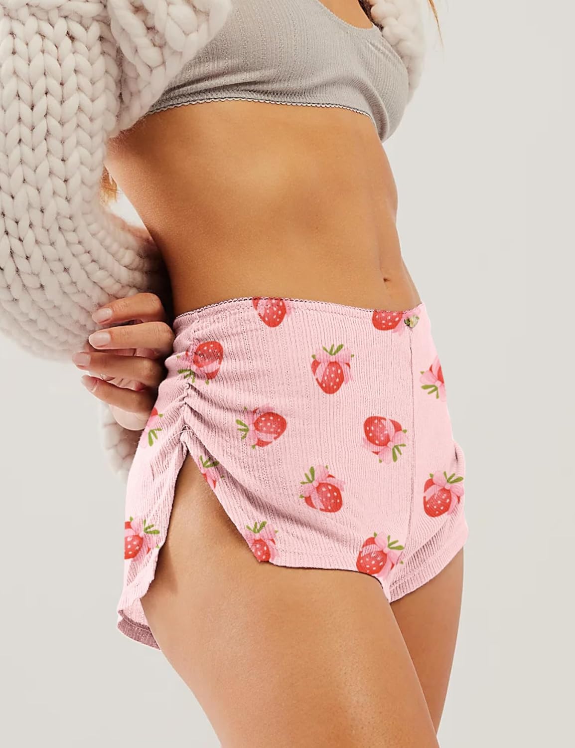 FaroDor Cute Micro Pajamas Shorts for Women Low Rise Side Slit Ruched Lounge Shorts Pj Bottoms - Image 4