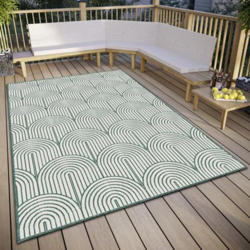 Hanse Home Pangli Tapis d'extérieur résistant aux intempéries – Tapis réversible Style scandinave bohème imperméable uni géométrique Effet 3D pour Jardin, Balcon, terrasse, Salon – Vert 80 x 150 cm