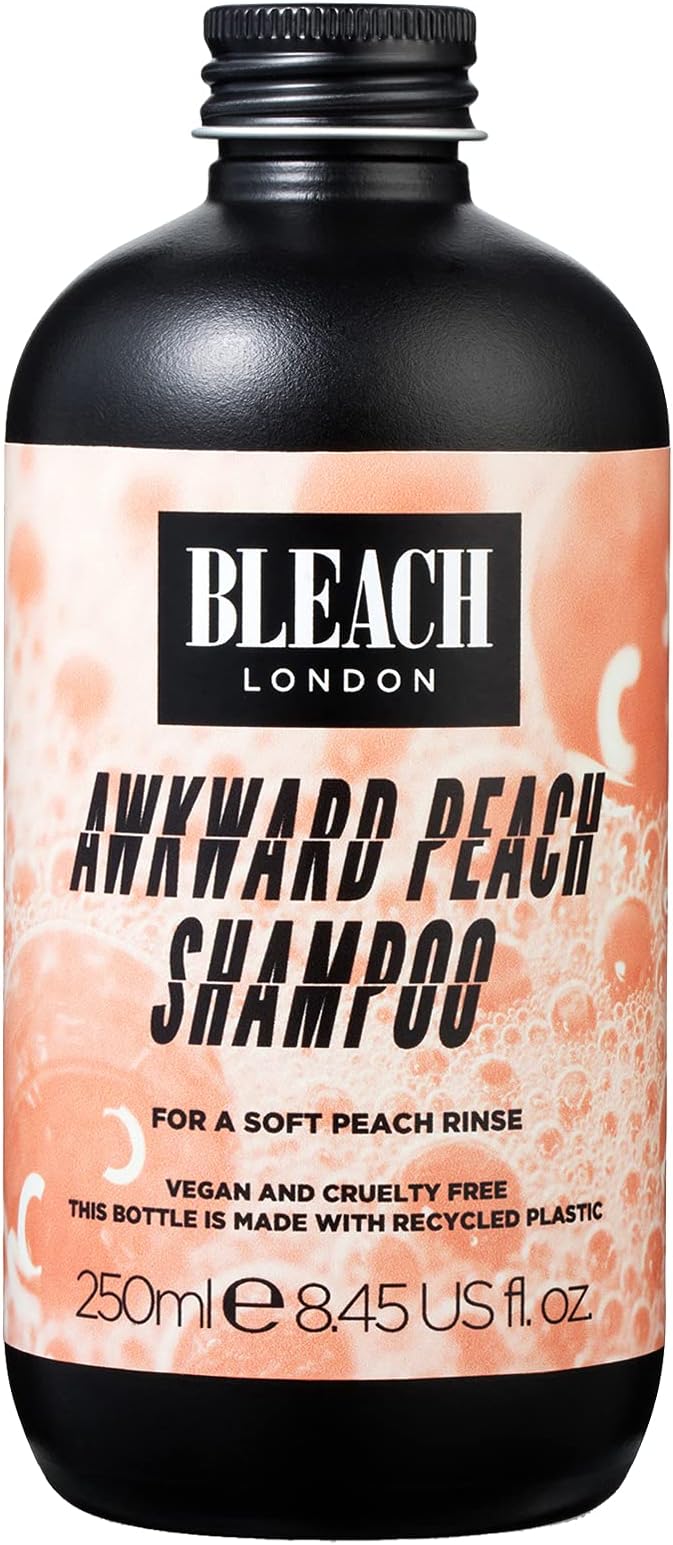 BLEACH LONDON Awkward Peach Shampoo - High Pigmented Soft Peach Rinse, Vegan Cruelty Free, Color Protected Clean, Color Depositing Formula, 8.45 fl oz