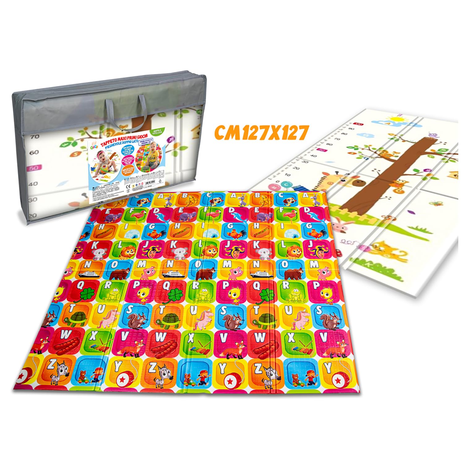 Tappeto Pieghevole Primi Giochi Doppia Faccia - Soffice, Impermeabile, Con Borsa, 127x127cm, Per Neonati - Foto 3