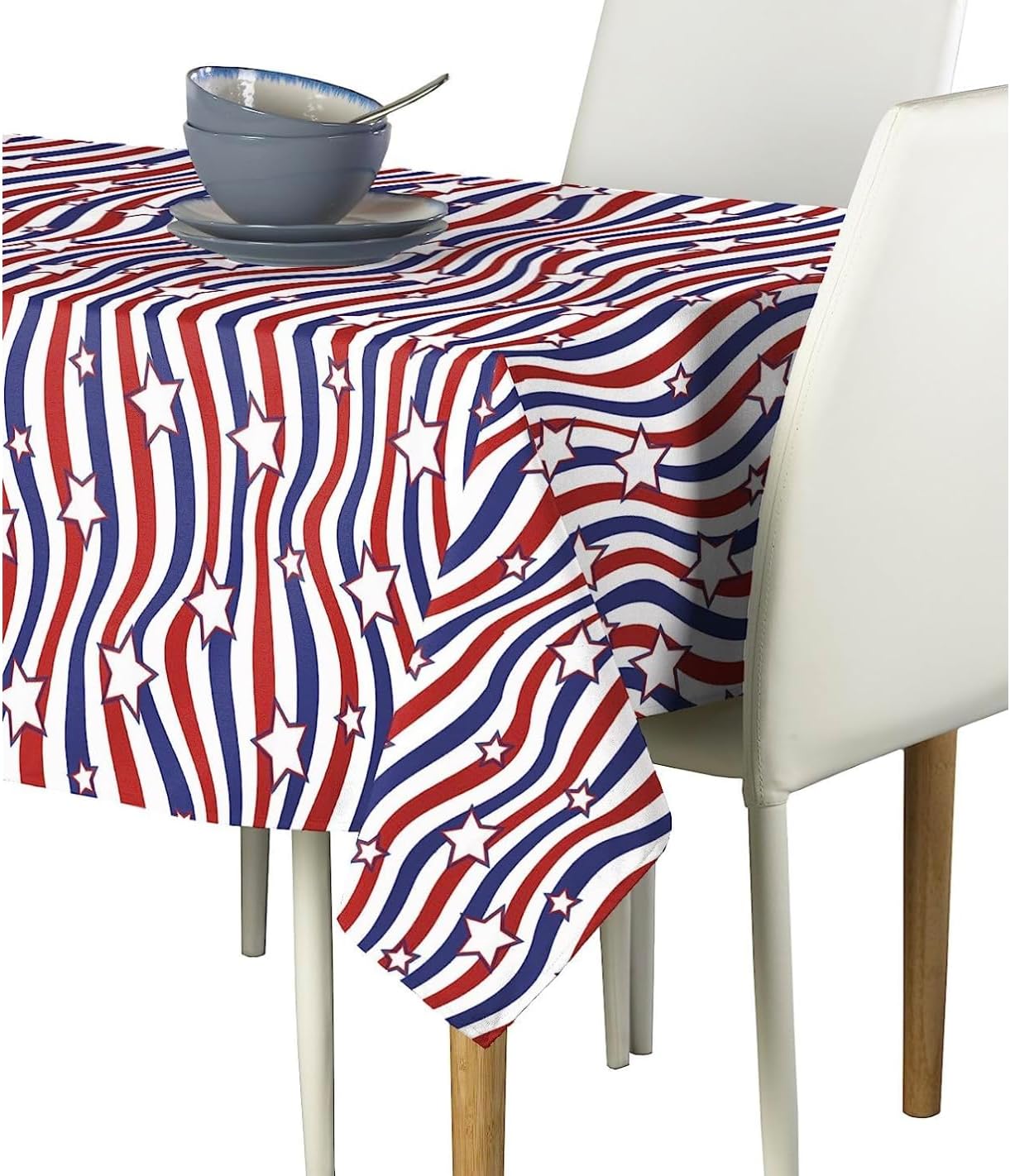 Fabric Textile Products | American Stars and Stripes Tablecloth | 4th of July Round Tablecloth | 90" Round | Machine Washable and Stain-Resistant for Easy Care | Made in The USA