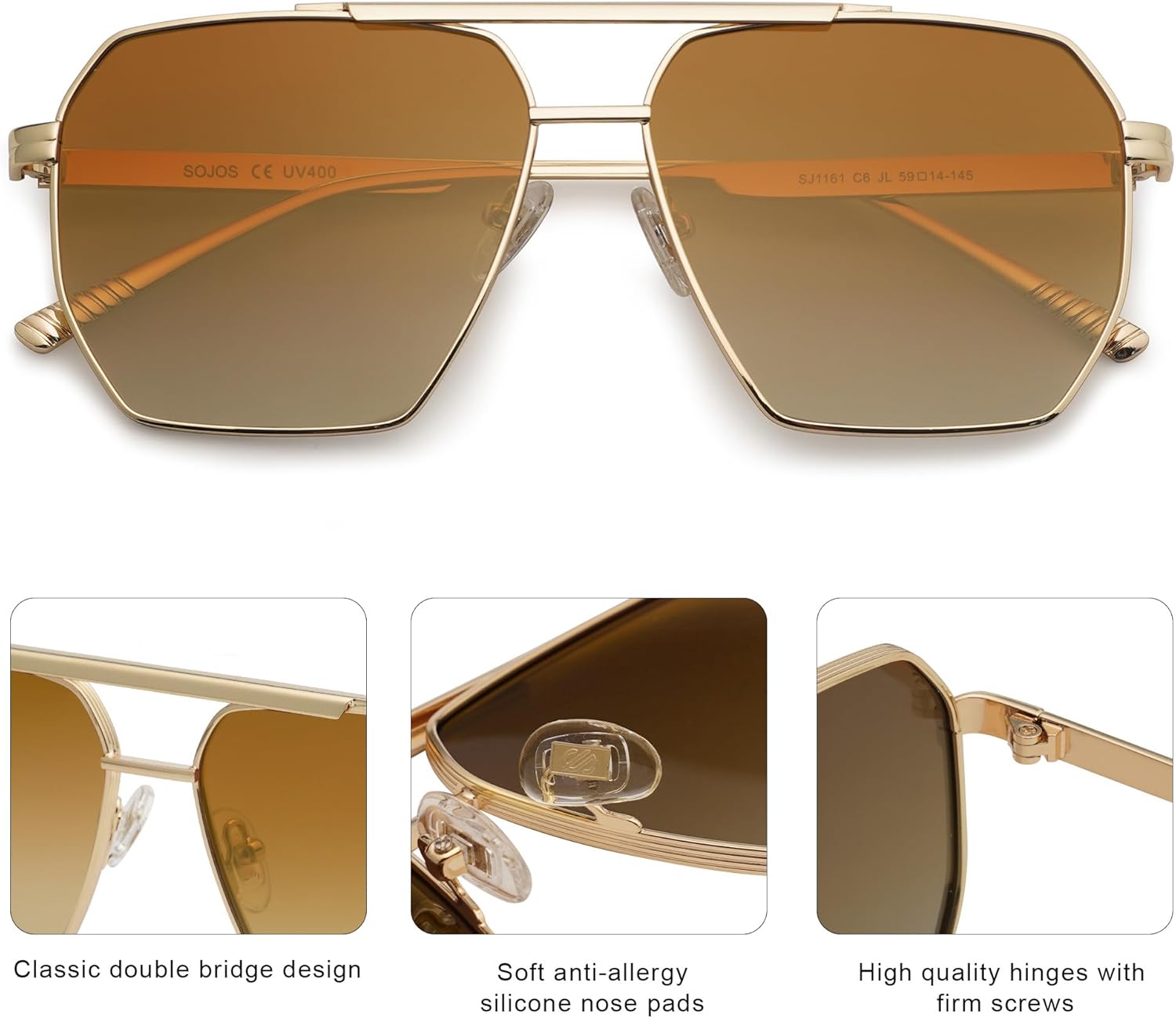 SOJOS Retro Oversized Square Polarized Sunglasses for Women Men Vintage Shades Classic Large Metal Sun Glasses - Image 4