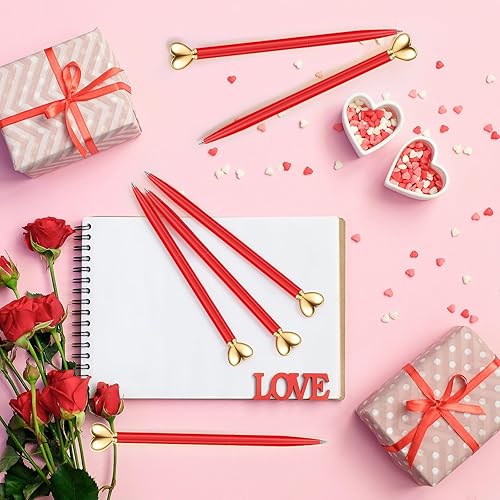 Vista 30 de Thenshop 24 bolígrafos en forma de corazón, retráctiles, de metal, lindos bolígrafos de 0.039 in de tinta negra, bolígrafos decorativos