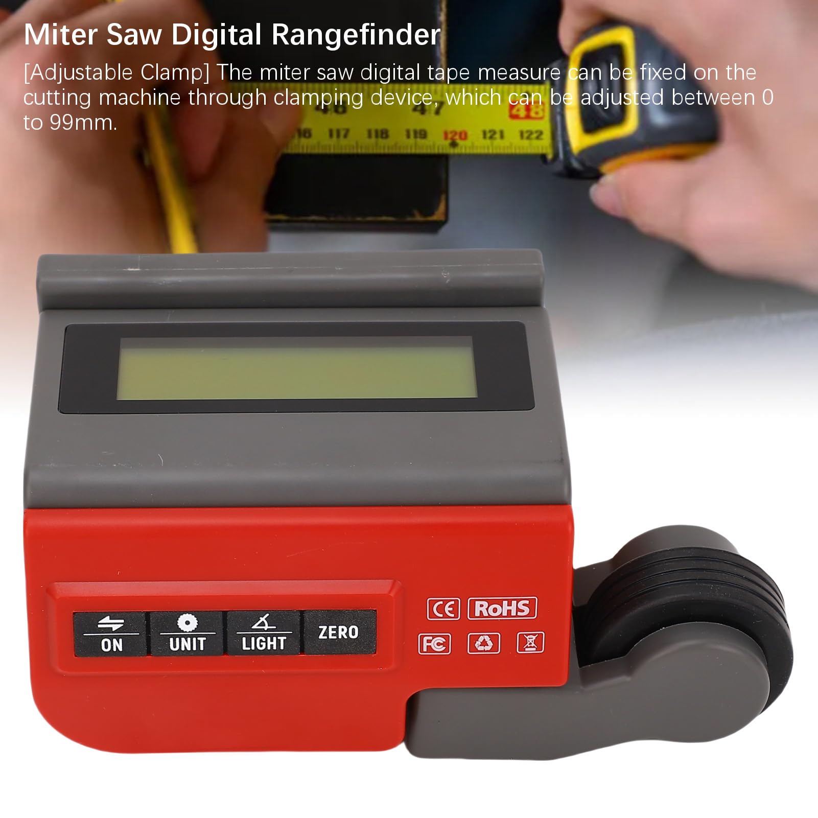 Generic Troncatrice Strumento di Misurazione Calibro 0 99Mm Morsetto Telemetro Digitale per Profili in Legno e Alluminio, Display LCD Strumento di Misurazione della Lunghezza per Macchine da Taglio