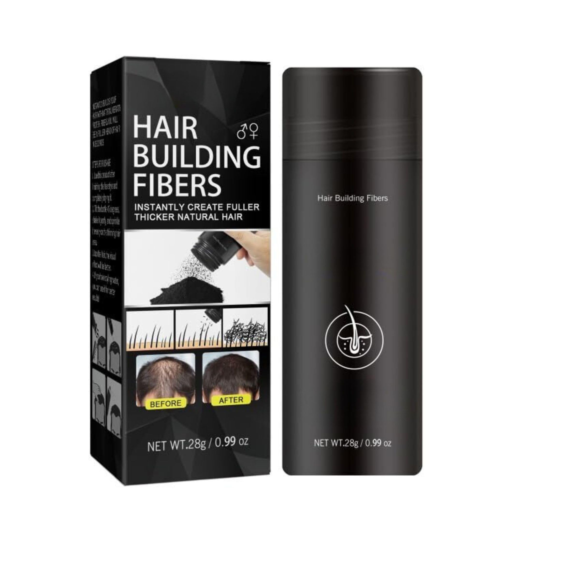 KTKHT Hair Building Fibers - Hair Powder Thickener, Topper for Fine Hair - Natural Hair Filler Instantly Conceals Hair Loss - Hair & Bald Spots Filler for Women & Men (Black)-image-1