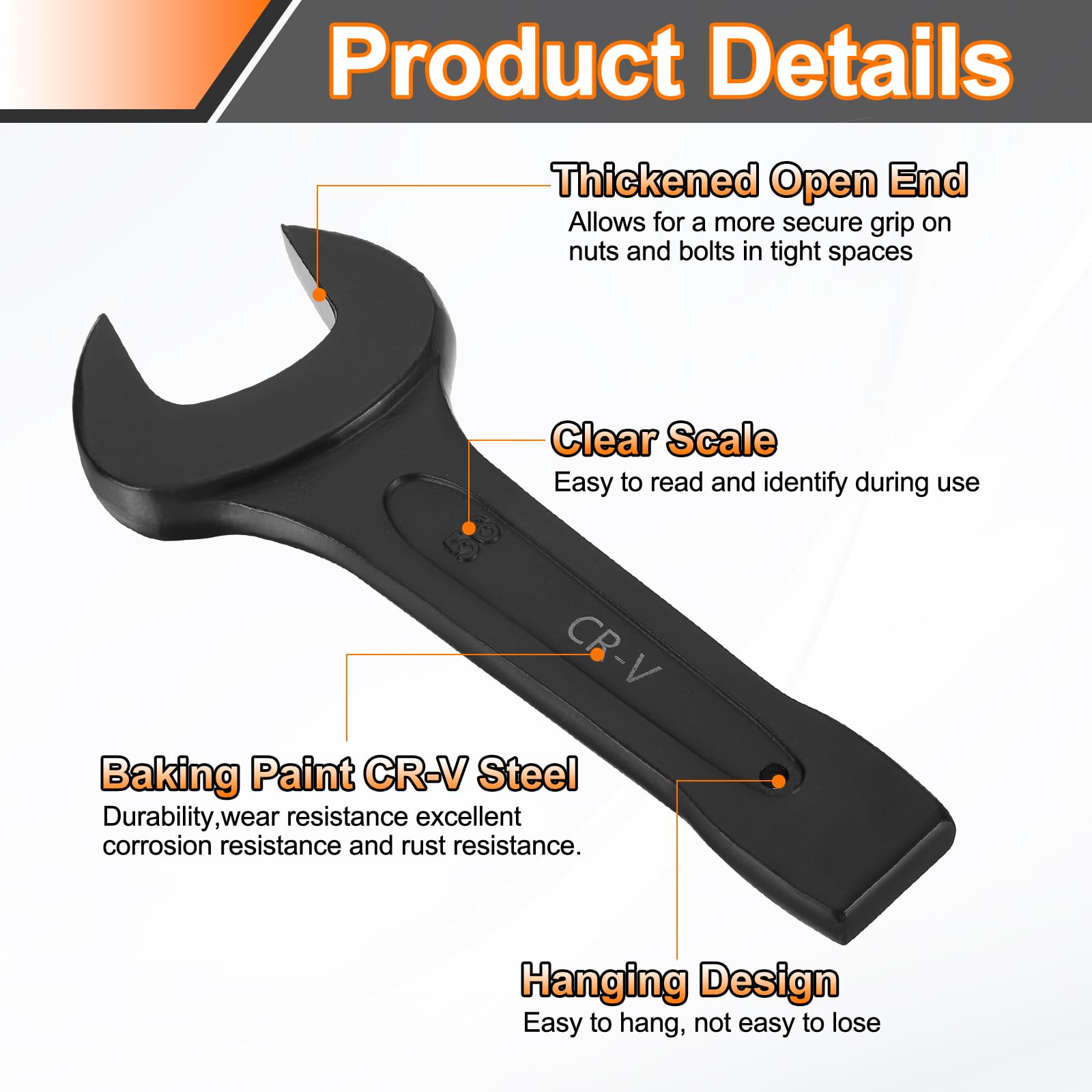 QUARKZMAN Llave De Golpe De Extremo Abierto 56mm Métrica CR-V Acero Llave Fija De Un Extremo Pintura Horneada Cabeza En Forma De U Herramienta Manual Para Reparación Mecánica Automotriz
