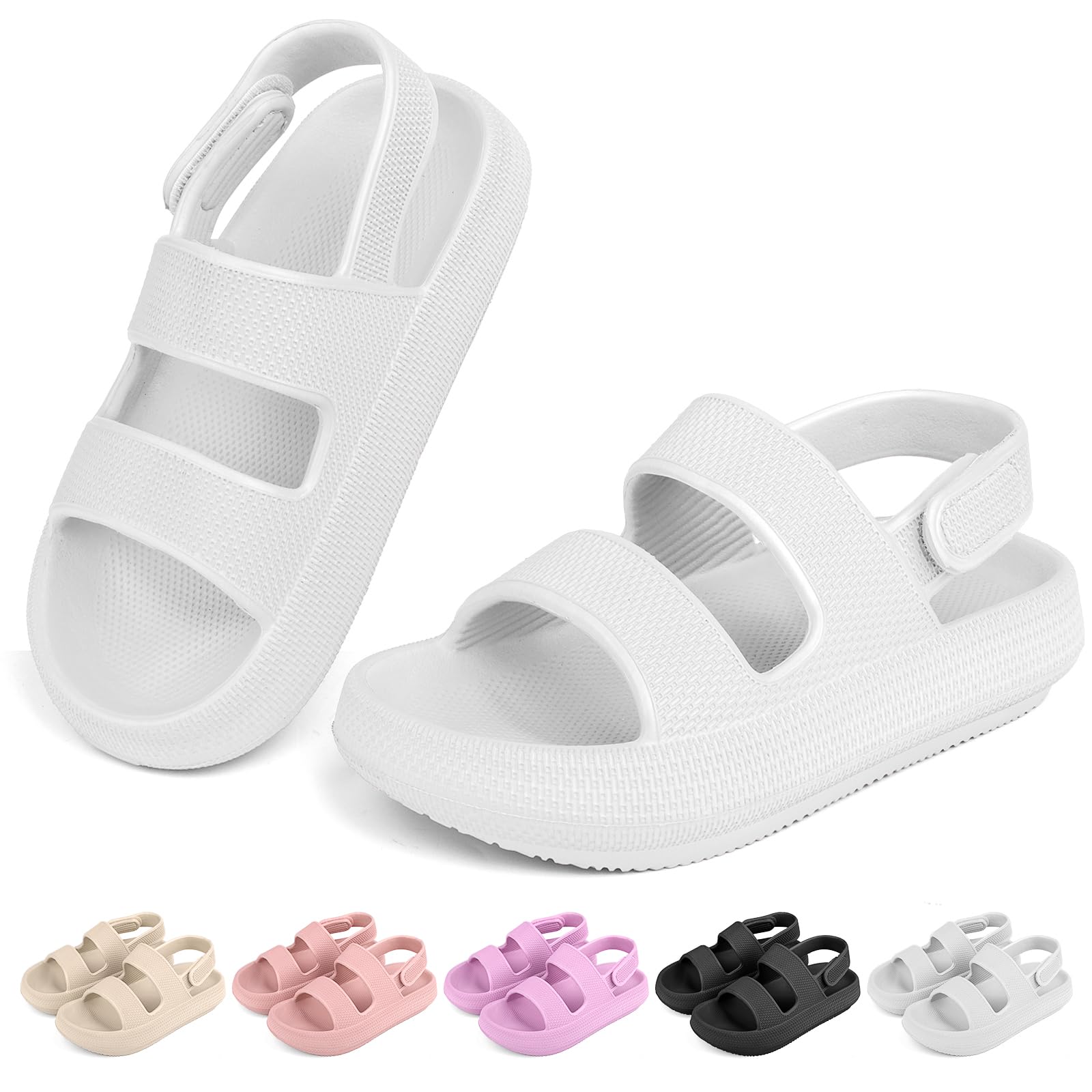 IZYOA Kids Cloud Sandals丨Boys Girls Waterproof Slide Sandals丨Unisex-Child EVA Soft Thick Sole Sandals with Adjustable Backstrap丨Double Strap Summer