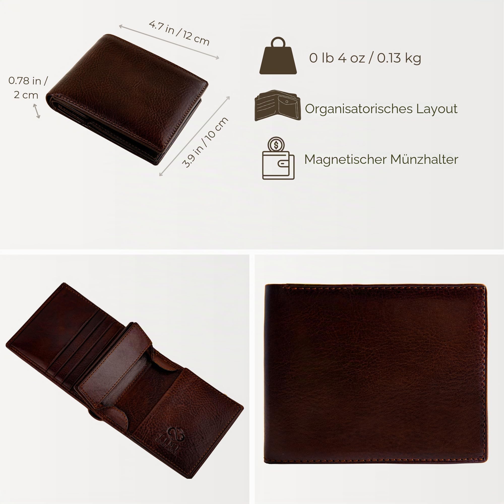 Time Resistance Herren-Geldbörse aus Leder – minimalistisches Geldbörsen-Design mit Kreditkartenhalter, magnetischem Münzhalter und Bargeldfächern
