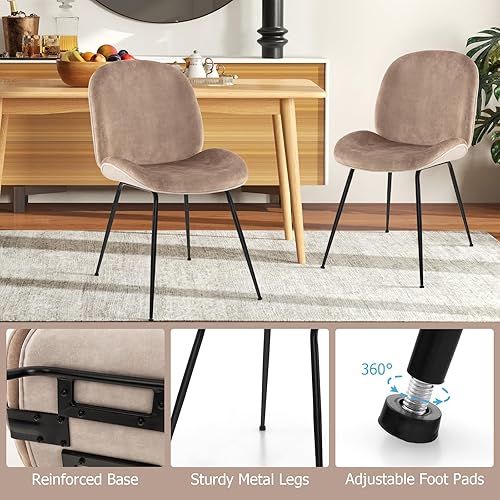 Miniatura 6 de GOFLAME Juego de 2 sillas de comedor de terciopelo, sillas decorativas modernas con patas de metal resistentes, sillas tapizadas para sala de estar,