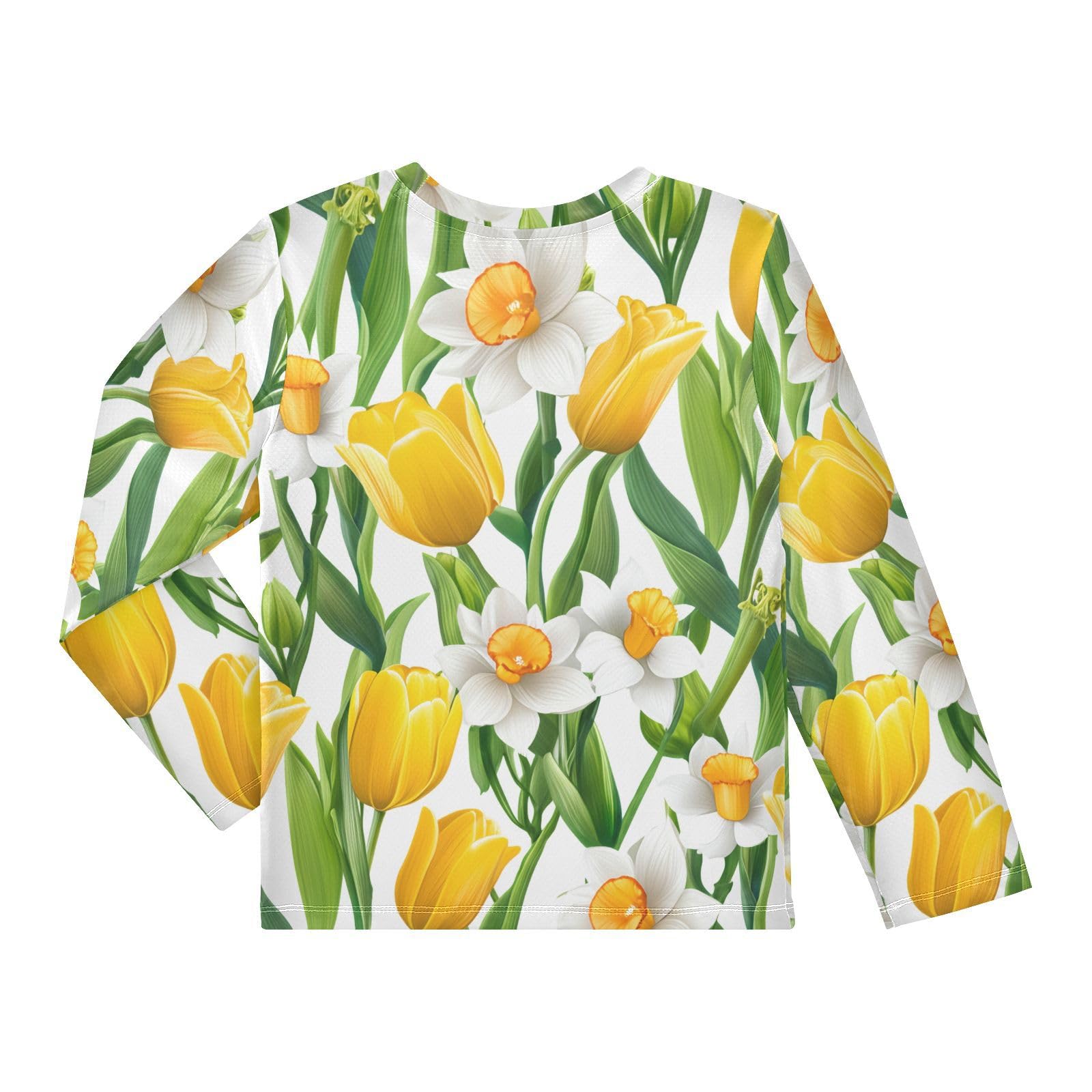 Daffodil Floral White Boy's Rash Guard Swim Shirt Long Sleeve Sun Shirt for Swimming Pool Beach UPF50+ 4T