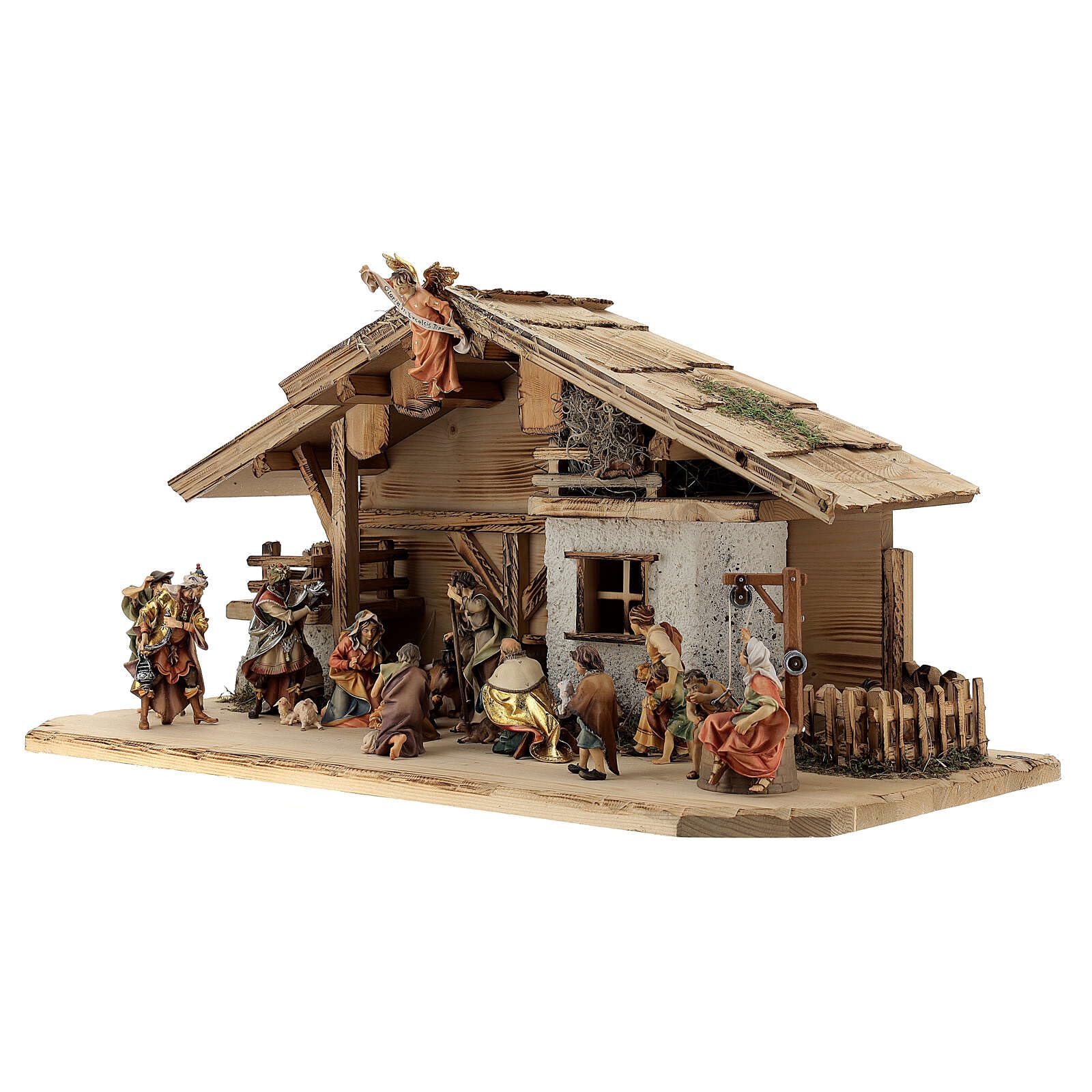 Holyart Presepe Val Gardena: Presepe Re Magi pastori, bue e asino mod. Original legno dipinto Val Gardena 12 cm - 22 pz