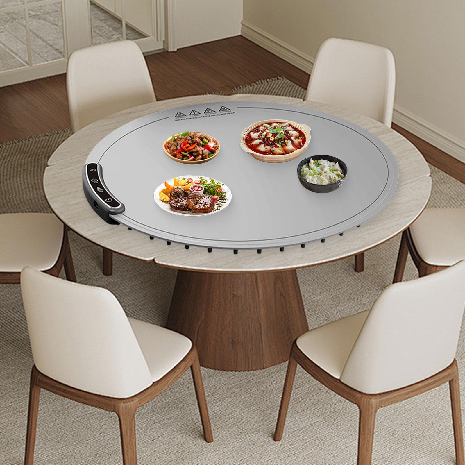 Manta Térmica para Alimentos, Placa Calefactora de 300 W, Placa Calefactora de Mesa Plegable para Reuniones, Fiestas en Casa, Restaurantes Y Bufés Dom, Redondo Gris, Individual