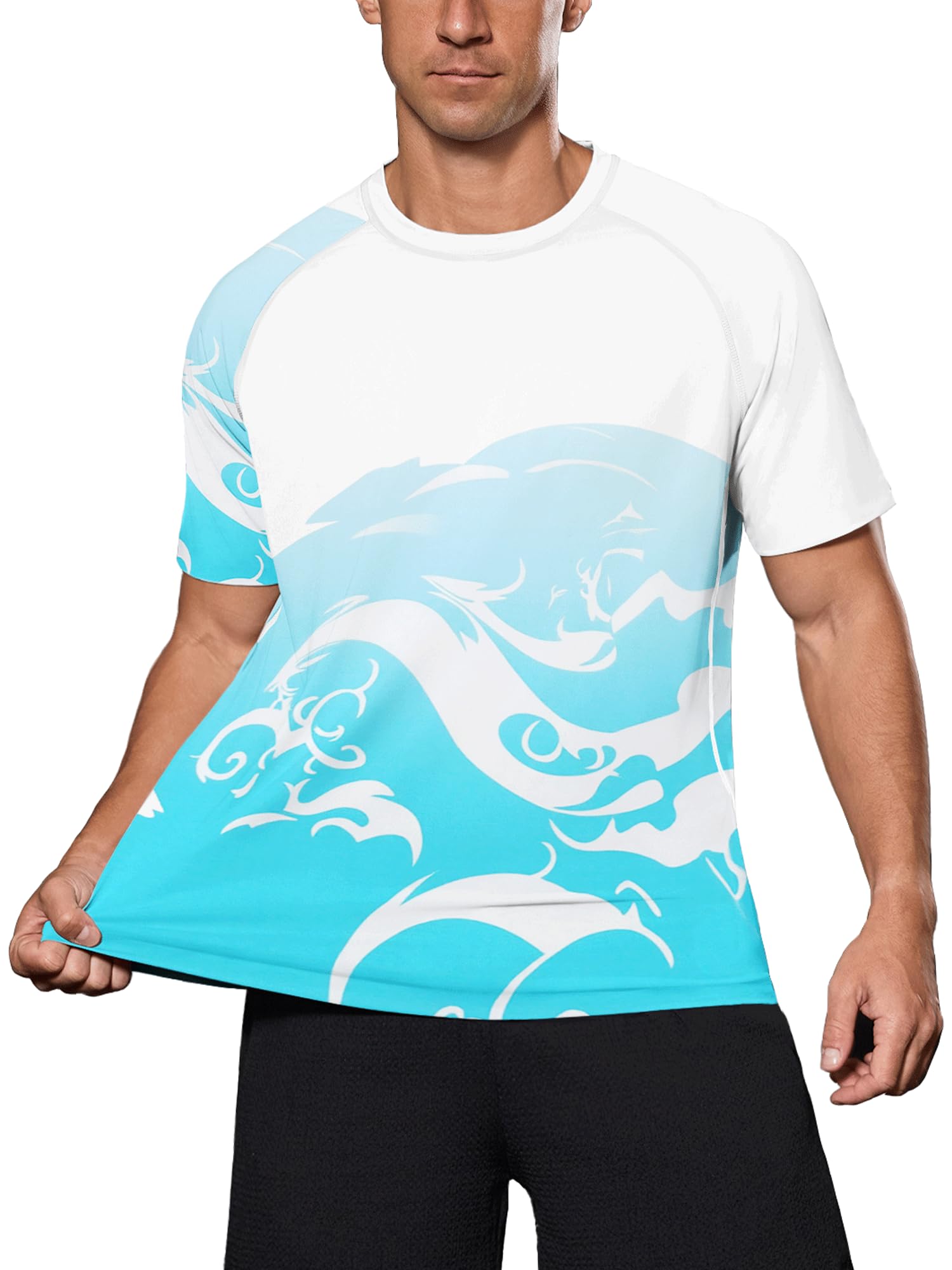 Herren UV Shirt Rash Guard Badeshirts T-Shirts UPF 50+ Sport Kurzarm Sonnenschutz Schnelltrocknend Lockere Passform Leicht für Surfen Top Atmungsaktiv