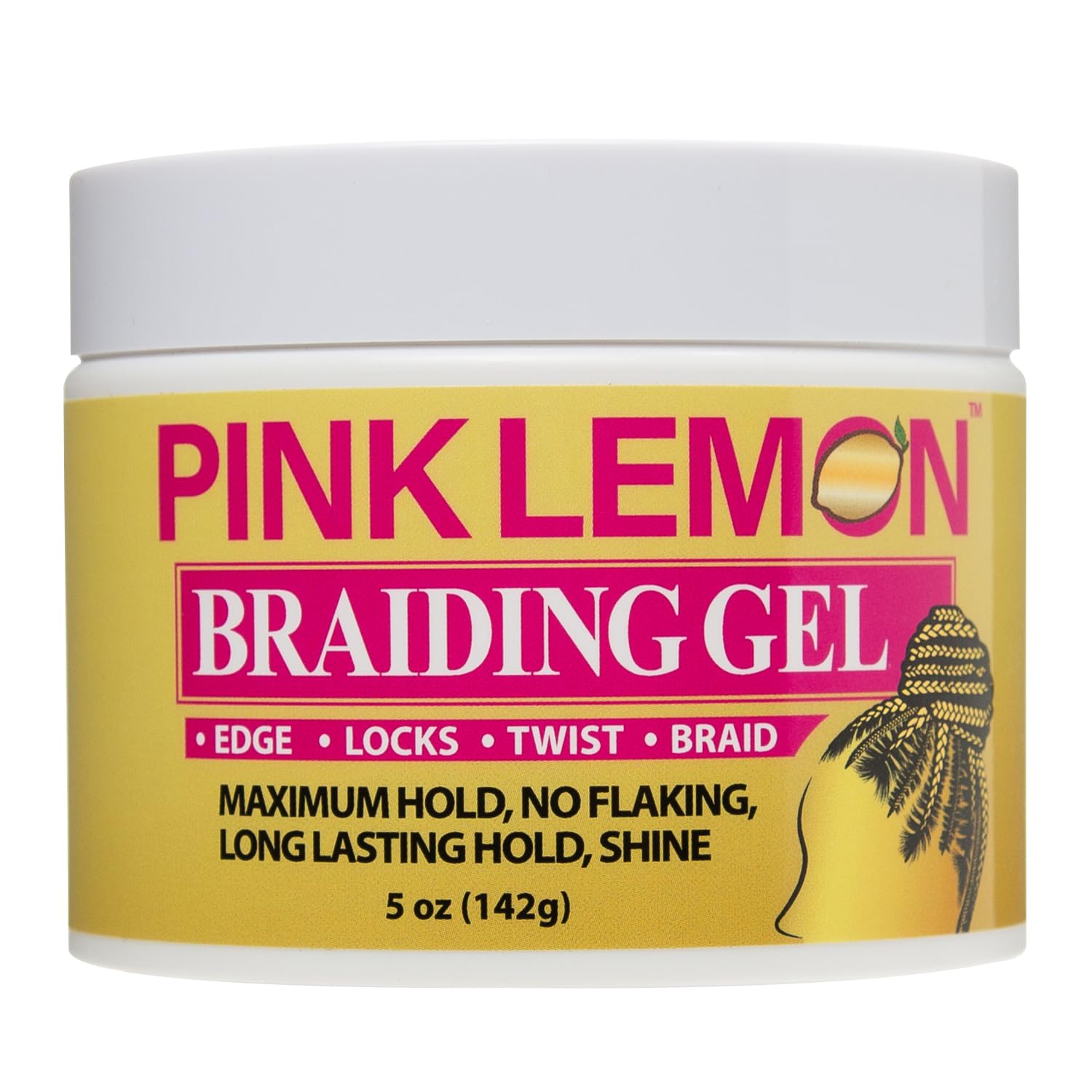 PINK LEMON Braiding Gel (5 oz) - Maximum Hold, No Flaking, Long Lasting Hold, High Shine. For Micro, Inter, Dread, Faux, Loc, Twist, Braid, Edge.