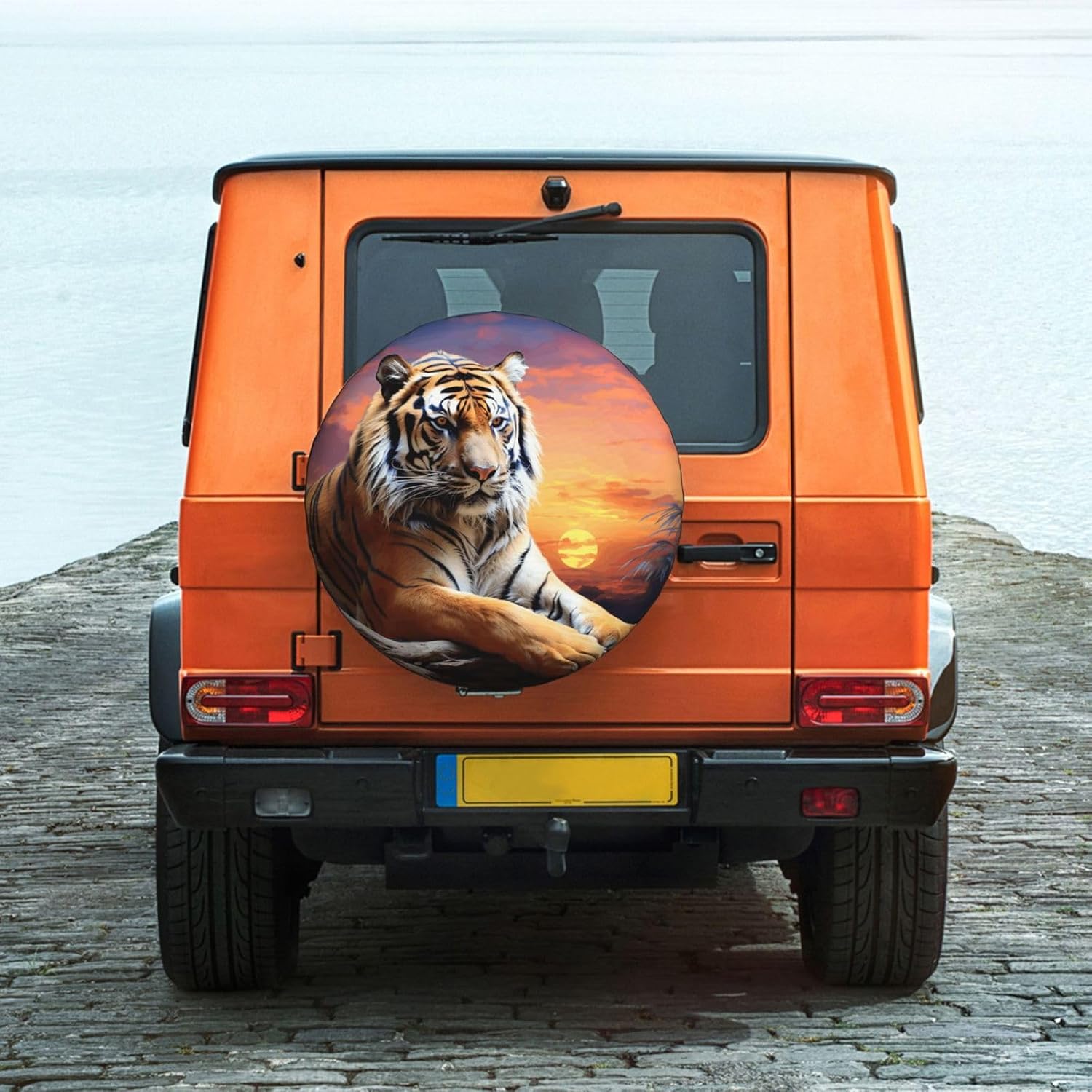Tiger Colorful Sunset Spare Tire Cover Wheel Protectors Weatherproof Wheel Covers Sun Protection Universal Fit for Trailer Rv SUV Truck Camper Travel Trailers Accessories